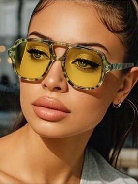 🆕 Yellow Lens Square Sunglasses for Women
